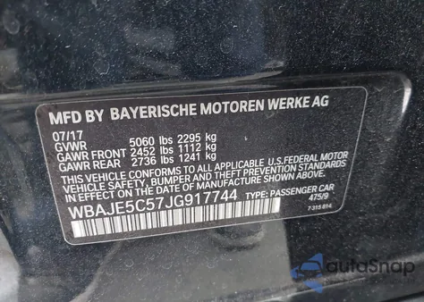 2018 BMW 540I from USA, damaged, VIN WBAJE5C57JG917744